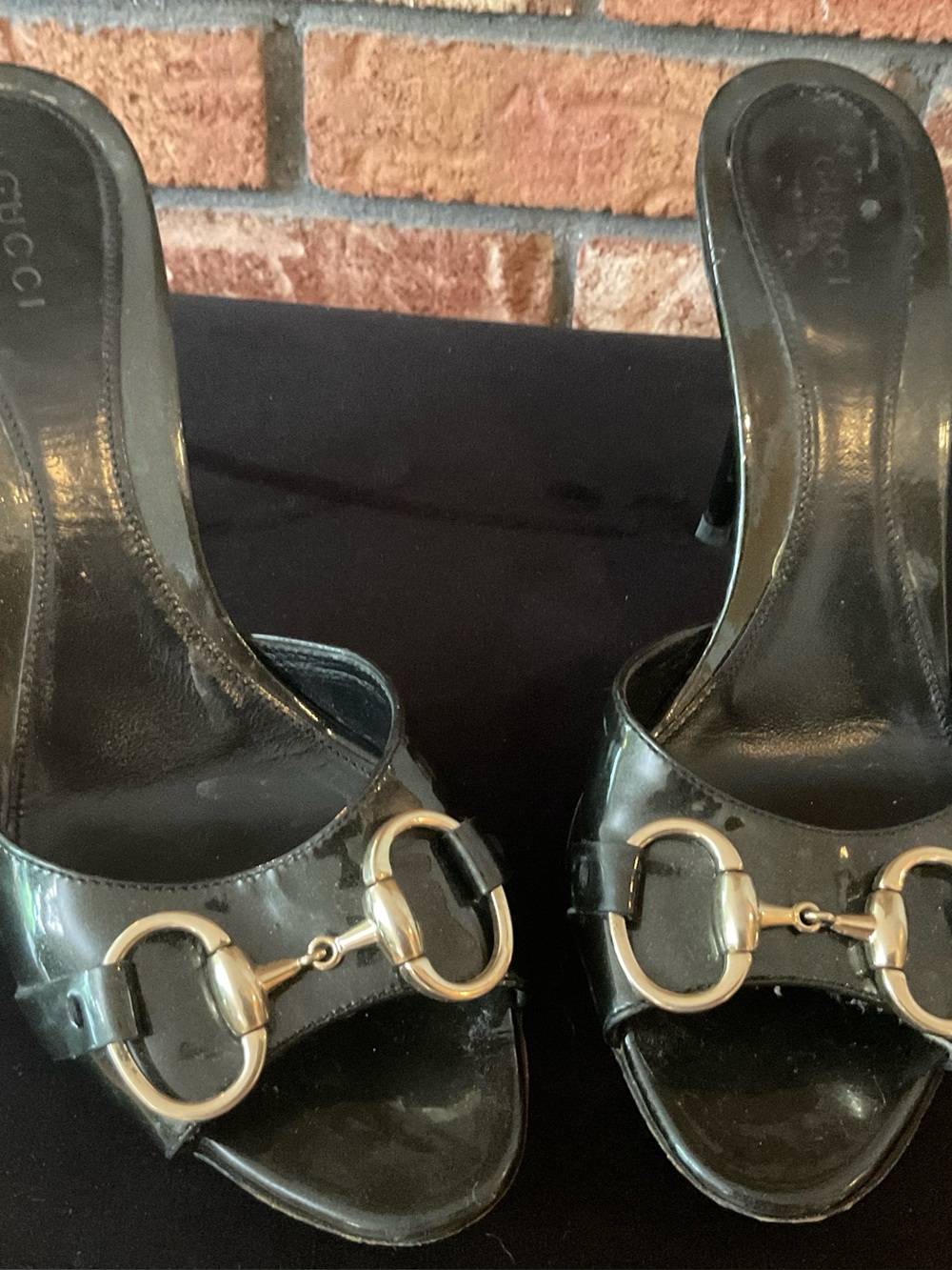 Gucci Black Leather Horsebit Slide Mules with Gold Hardware